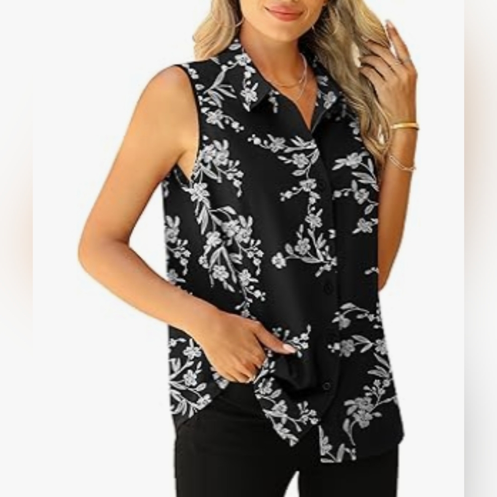 NWT Black and White Sleeveless Top L Large